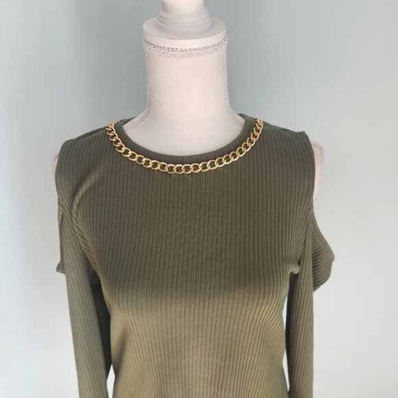 INC International Concepts Cold Shoulder Ribbed Knit Sweater Green Large NEW NWT - Picture 5 of 15